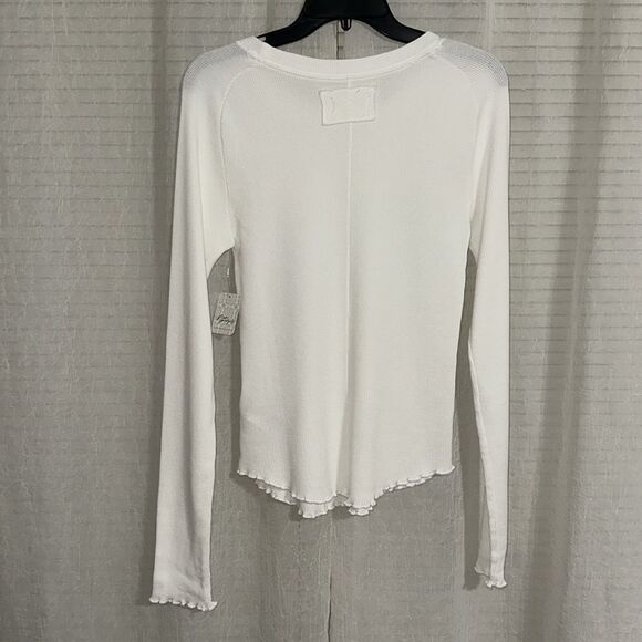 free people M Easy Does It White Crewneck Waffle Knit Long Sleeve Thermal - Picture 11 of 16